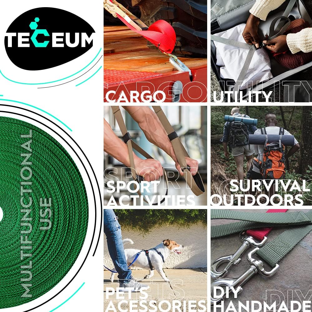 TECEUM Cincha de 1 pulgada, 1.5 pulgadas y 2 pulgadas, 10, 25, 50 yardas, más de 40 colores, resistente de 1 pulgada, 1.5 pulgadas, 2 pulgadas, para