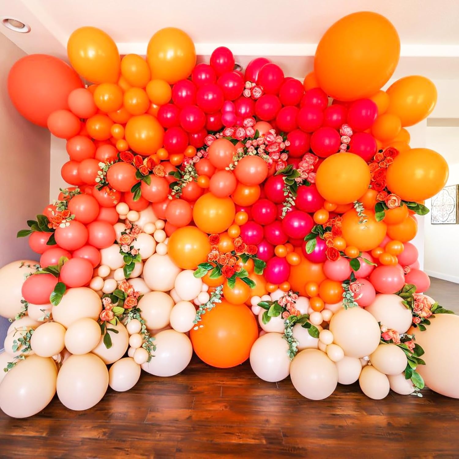 RUBFAC 110 globos naranjas de diferentes tamaños de 1812105 pulgadas para arco de guirnalda, globos de látex naranja quemado para decoración de