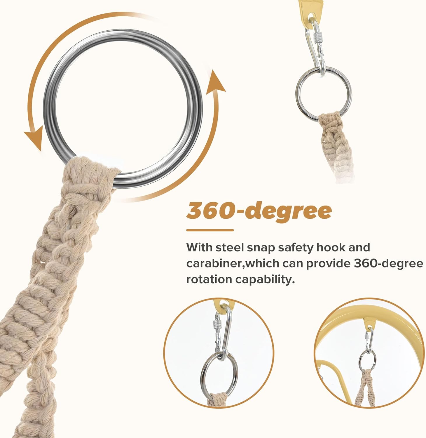 Merax Silla columpio hamaca con soporte, silla colgante resistente con borlas para dormitorio, interior, color beige