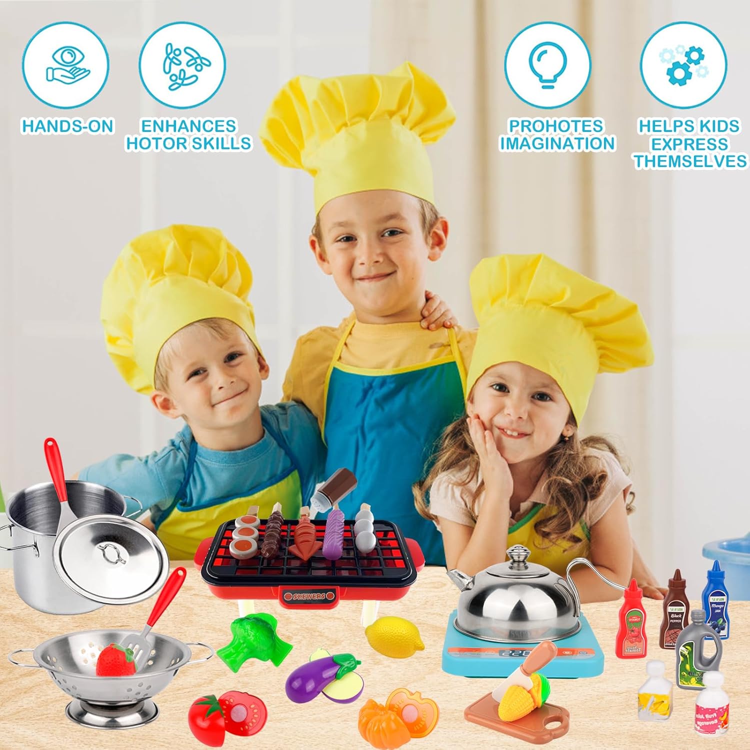 Accesorios de juguete de cocina para niños, regalos de cumpleaños, juguetes para edades de 3, 4, 5, 6 a 8 años, juego de accesorios de cocina para