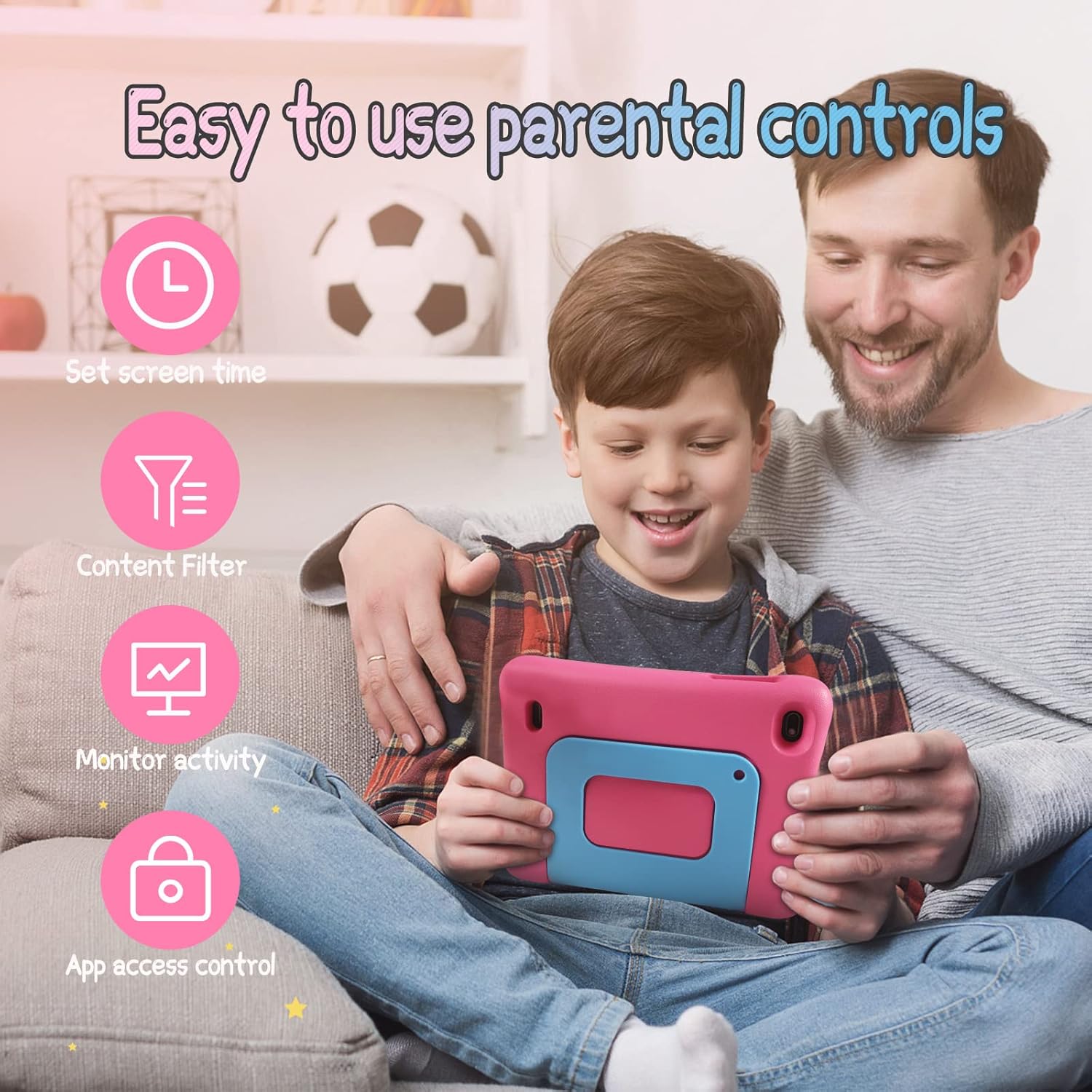 Tableta para niños, tabletas para niños pequeños, 7 pulgadas 5G WiFi 6 Android 12, pantalla IPS Full HD 1920×1200, 2GB RAM 32GB ROM, controles