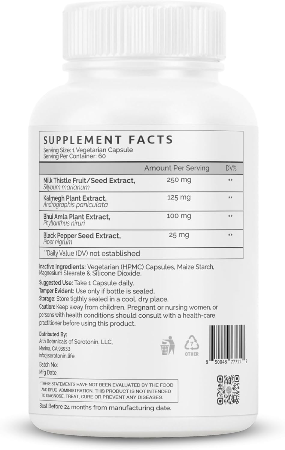 Cardo mariano, 100% natural  500 mg x 60 cápsulas veganas  Extractos de cardo mariano para una absorción y potencia maximizadas