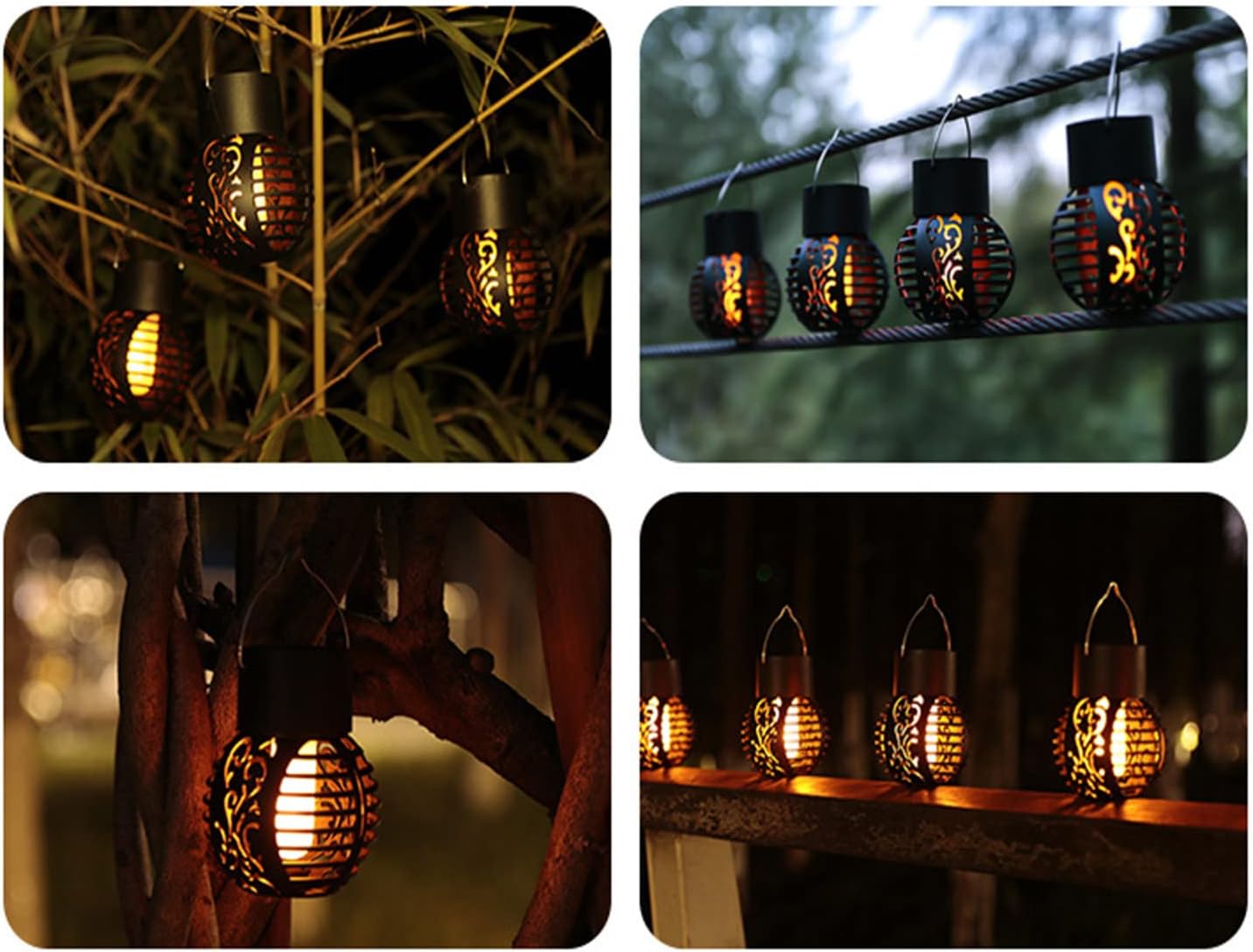 Luces solares para exteriores, lámpara de llama de simulación, luces decorativas colgantes LED redondas, paquete de 2 luces solares de jardín, luces