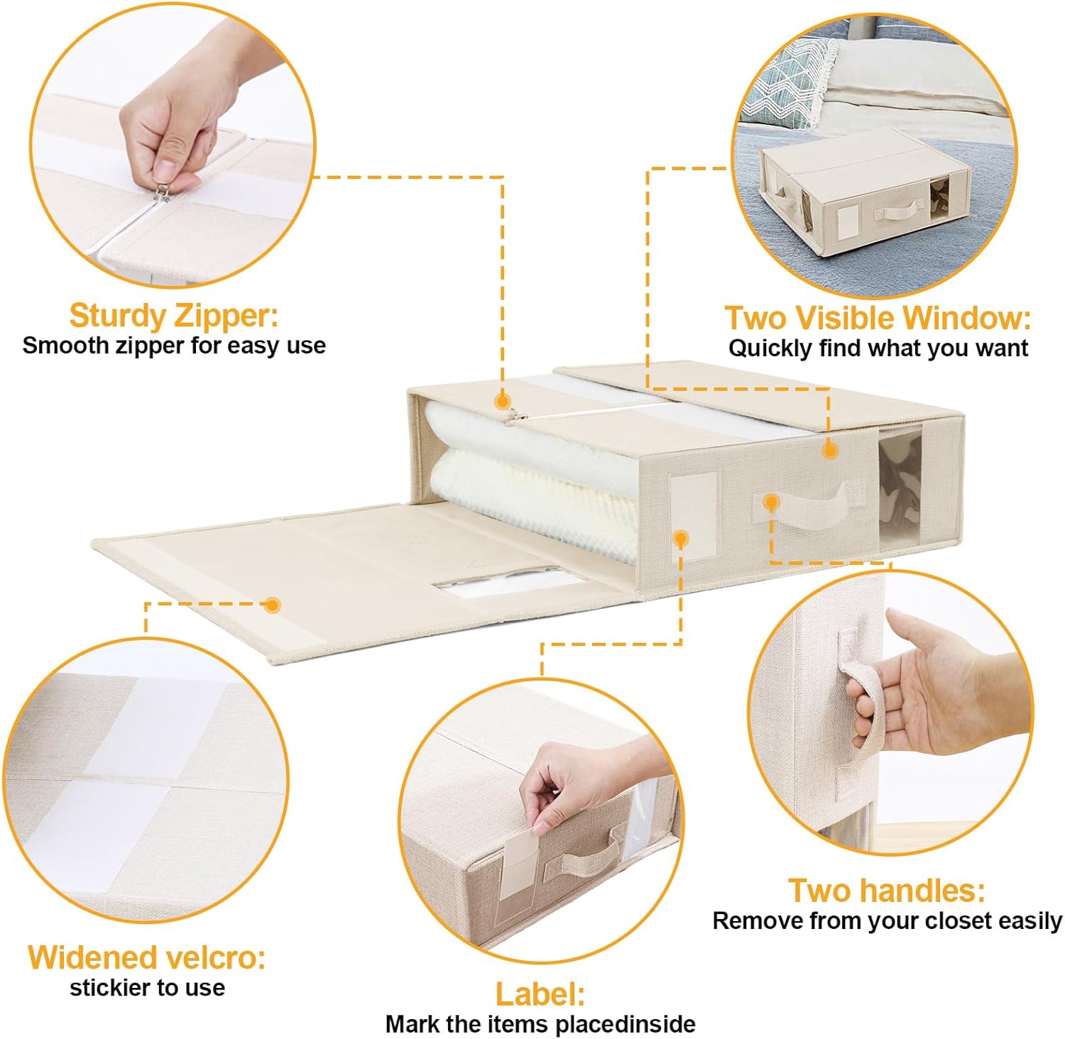 Paquete de 2 organizadores de sábanas y almacenamiento organizador de sábanas y mantas organizador plegable de sábanas de cama con ventanas XL
