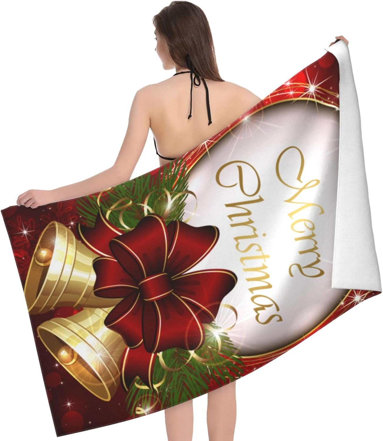 Toalla de baño con diseño de campanilla de Navidad, con copos de nieve, toallas de playa suaves y absorbentes, de secado rápido, calidad de hotel de