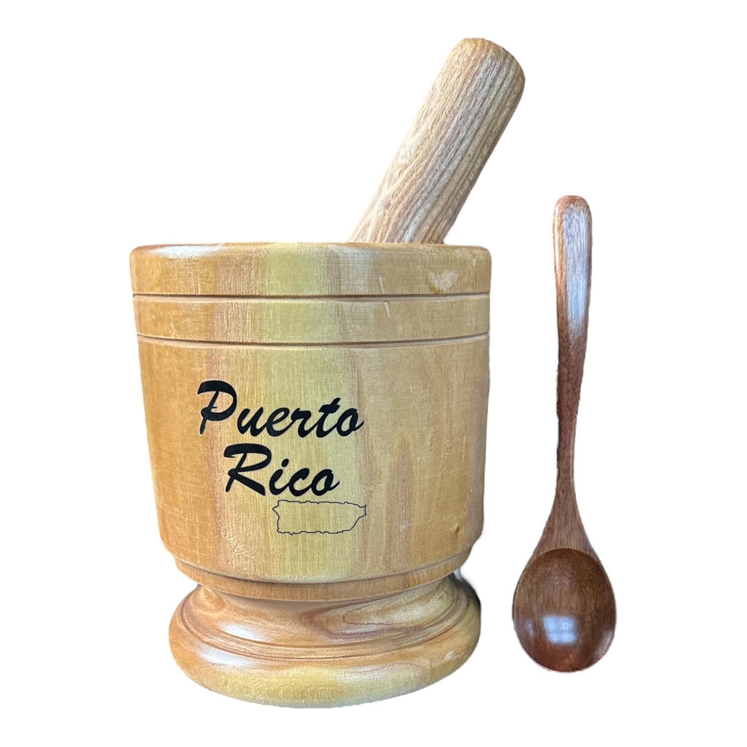 Mortero de madera Puerto Rico Map Pilon de Madera con cuchara de madera agitadora