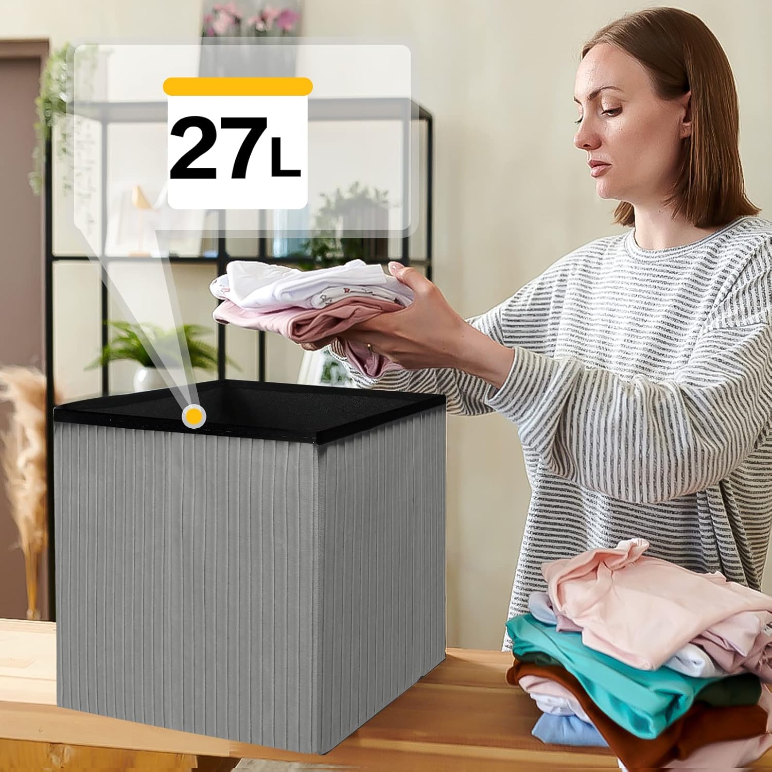 Cubo otomano de almacenamiento, otomana pequeña con almacenamiento, otomana cuadrada plegable de terciopelo de 12 pulgadas, reposapiés pequeño,
