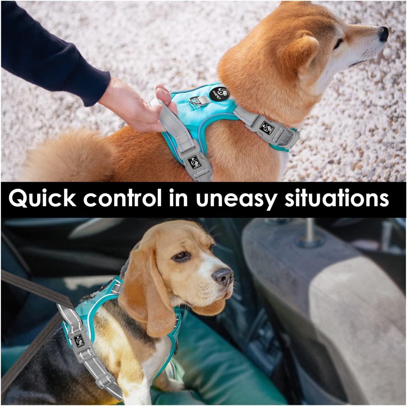 PHOEPET – Arnés para perro sin tirones, reflectante y ajustable, de colores, asa de entrenamiento, clips de metal, perros pequeños, medianos y
