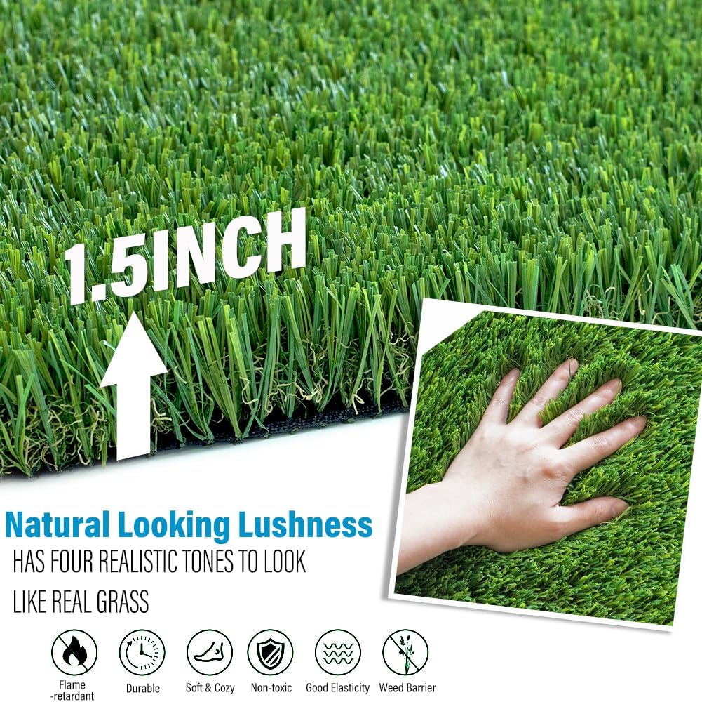 LITA Césped artificial natural grueso y realista de lujo, tamaño personalizado de 5 x 8 pies, 1.5 pulgadas, césped sintético perfecto para