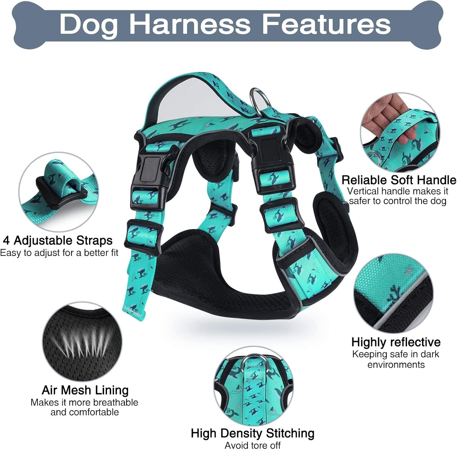 Arnés sin tirones para perros pequeños, medianos y grandes, juego de arnés reflectante y correa para perro, ajustable sin estrangulamiento y clip