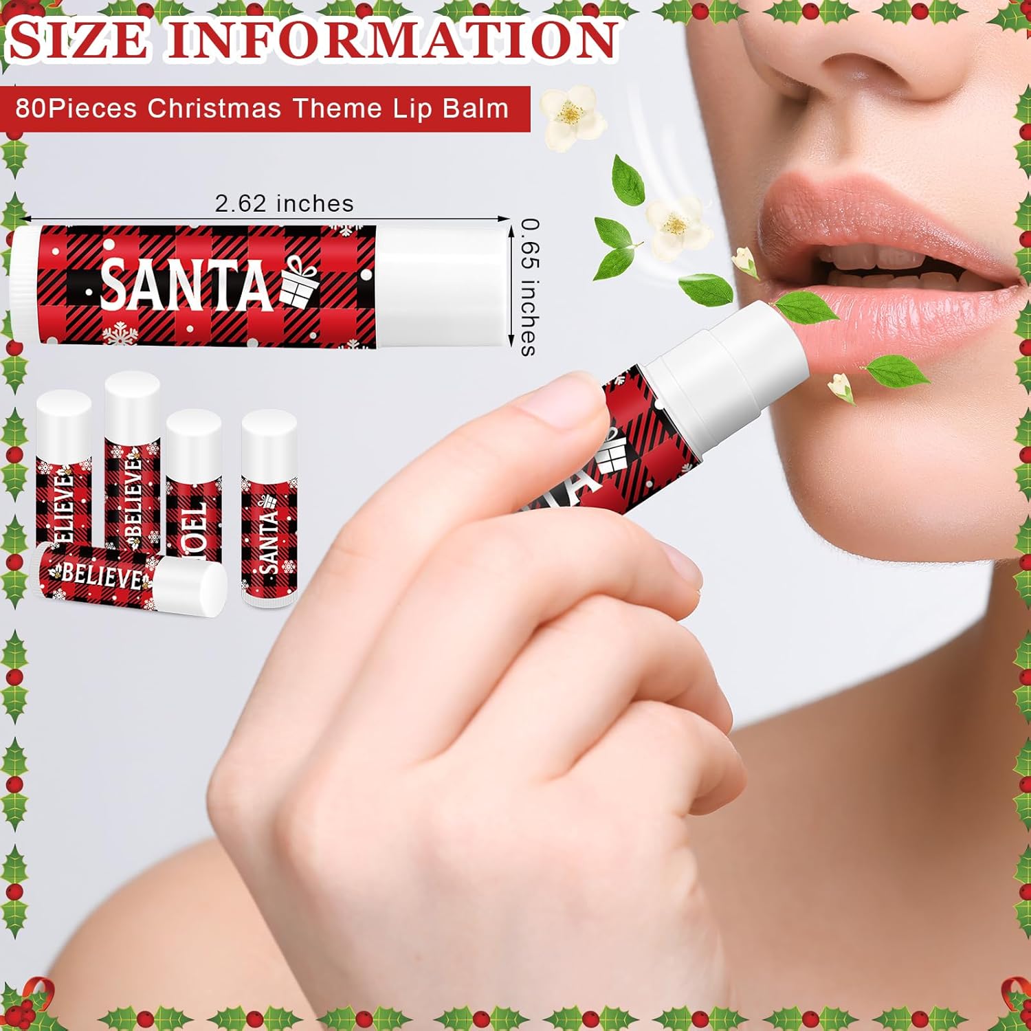 Sosation Bálsamo labial con sabor a Navidad, 80 unidades, juego de regalo de calcetines navideños para celebrar el bálsamo labial en barra para