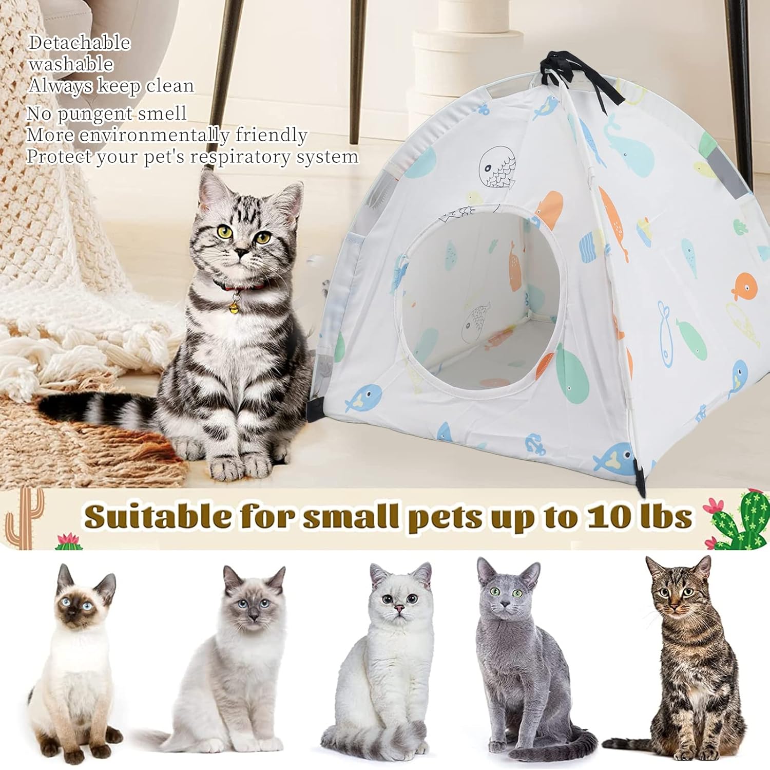 Tienda lavable del gato, tienda interior plegable del gato del paño de la protección del medio ambiente para el viaje