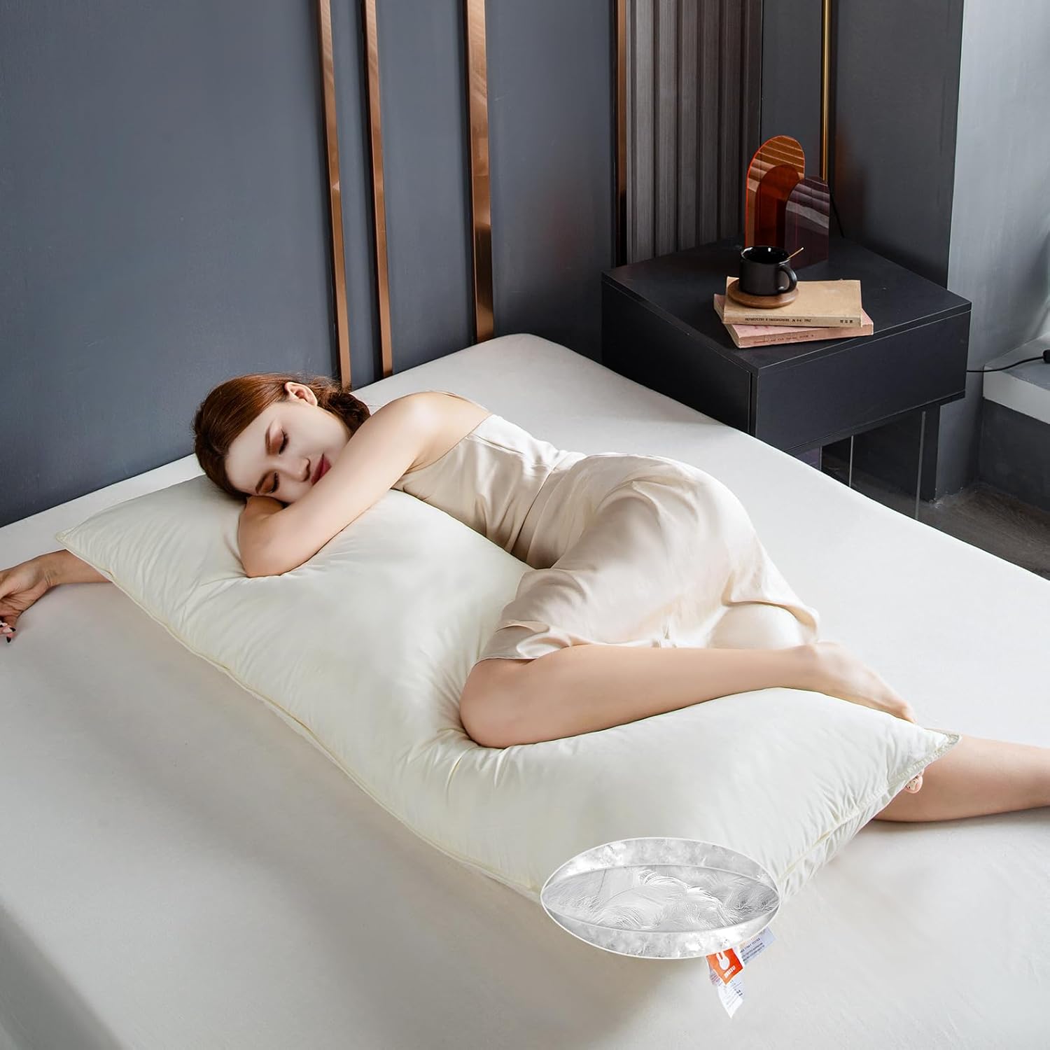 Almohada corporal de plumón de ganso, almohadas corporales firmes para dormir, almohada grande y larga para adultos que duermen de lado, almohada