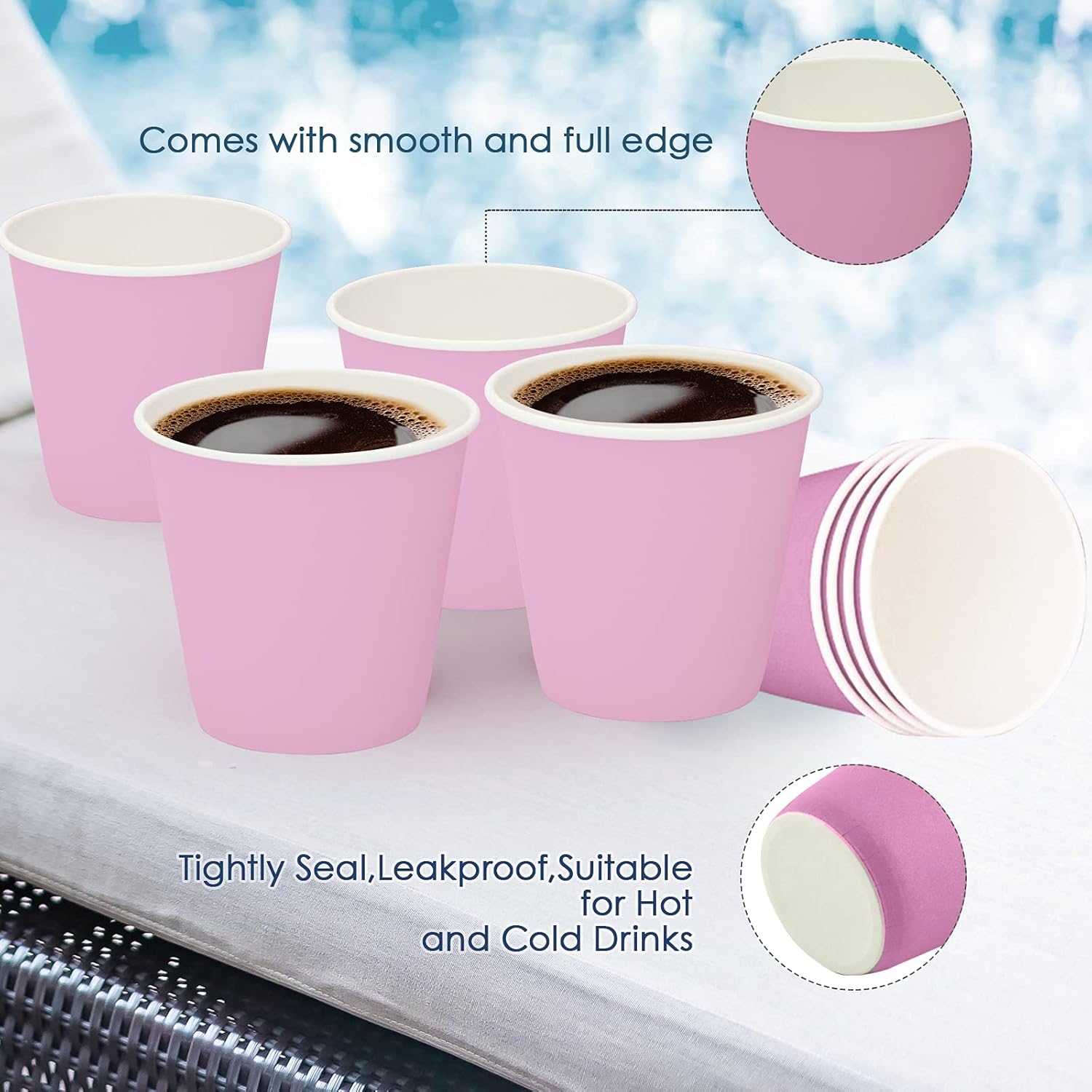Turbo Bee Paquete de 600 vasos de papel rosa de 3 onzas, vasos desechables para baño, tazas pequeñas para enjuague bucal, tazas de espresso, vasos