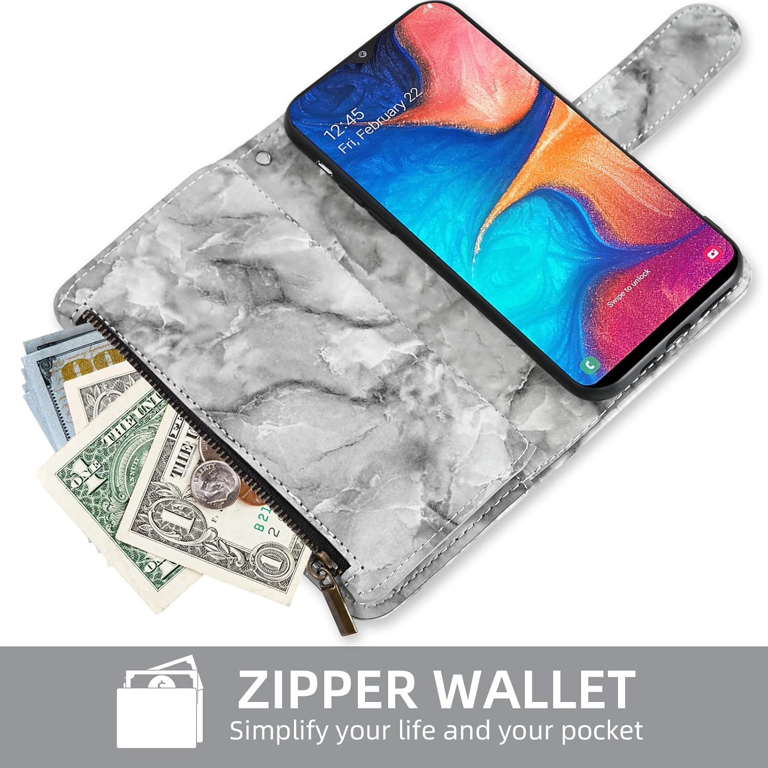 Asuwish Funda de teléfono para Samsung Galaxy A20 A30 con protector de pantalla de vidrio templado y soporte de ranura de cuero de mármol con ranura