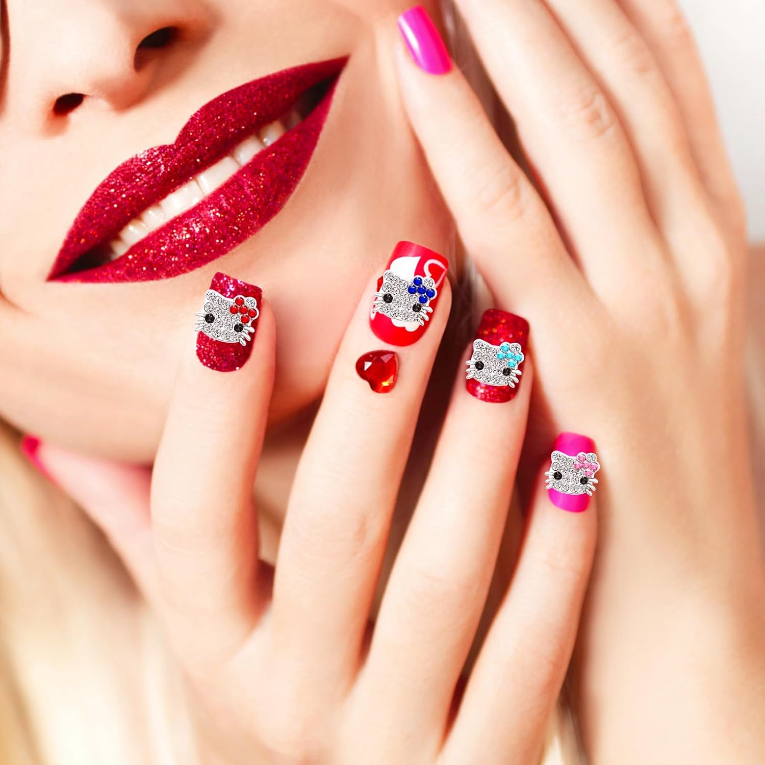 60 dijes de uñas Kawaii 3D para decoración de uñas, suministros de resina con parte trasera plana para uñas acrílicas, lindos dibujos animados de