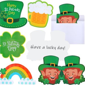 30 juegos de tarjetas del día de San Patricio con sobres, tarjetas de felicitación irlandesas de trébol, en blanco, forma irregular, duende verde, 30 juegos de tarjetas del día de San Patricio con sobres, tarjetas de felicitación irlandesas de trébol, en blanco, forma irregular, duende verde,