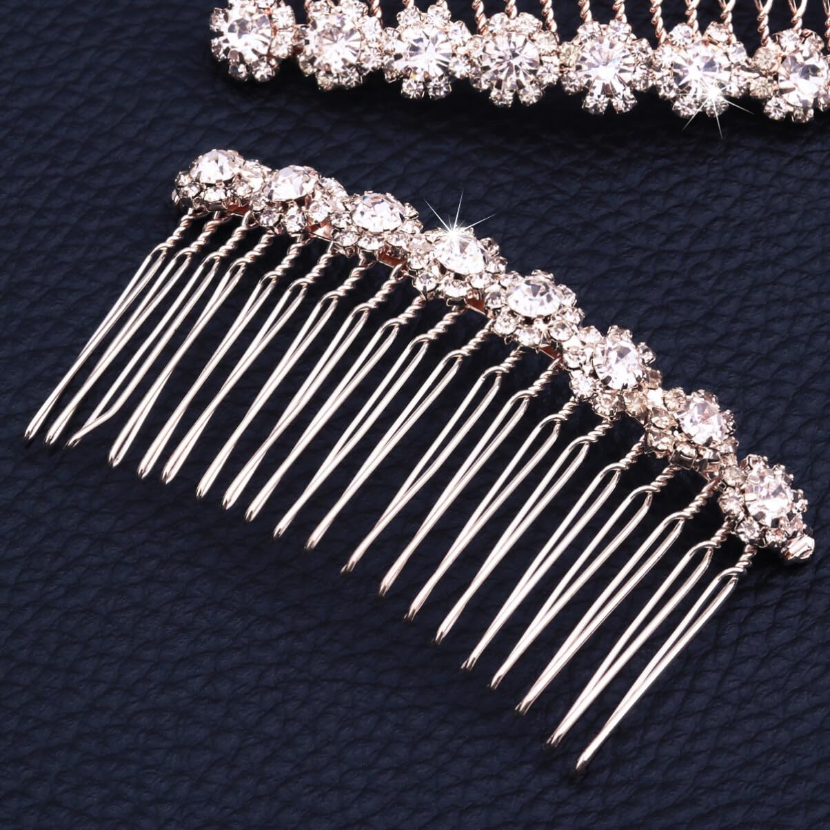 Peines de horquilla de 8 flores con diamantes de imitación de cristal, horquillas para el cabello, pinzas para el cabello para mujer, tocado de boda