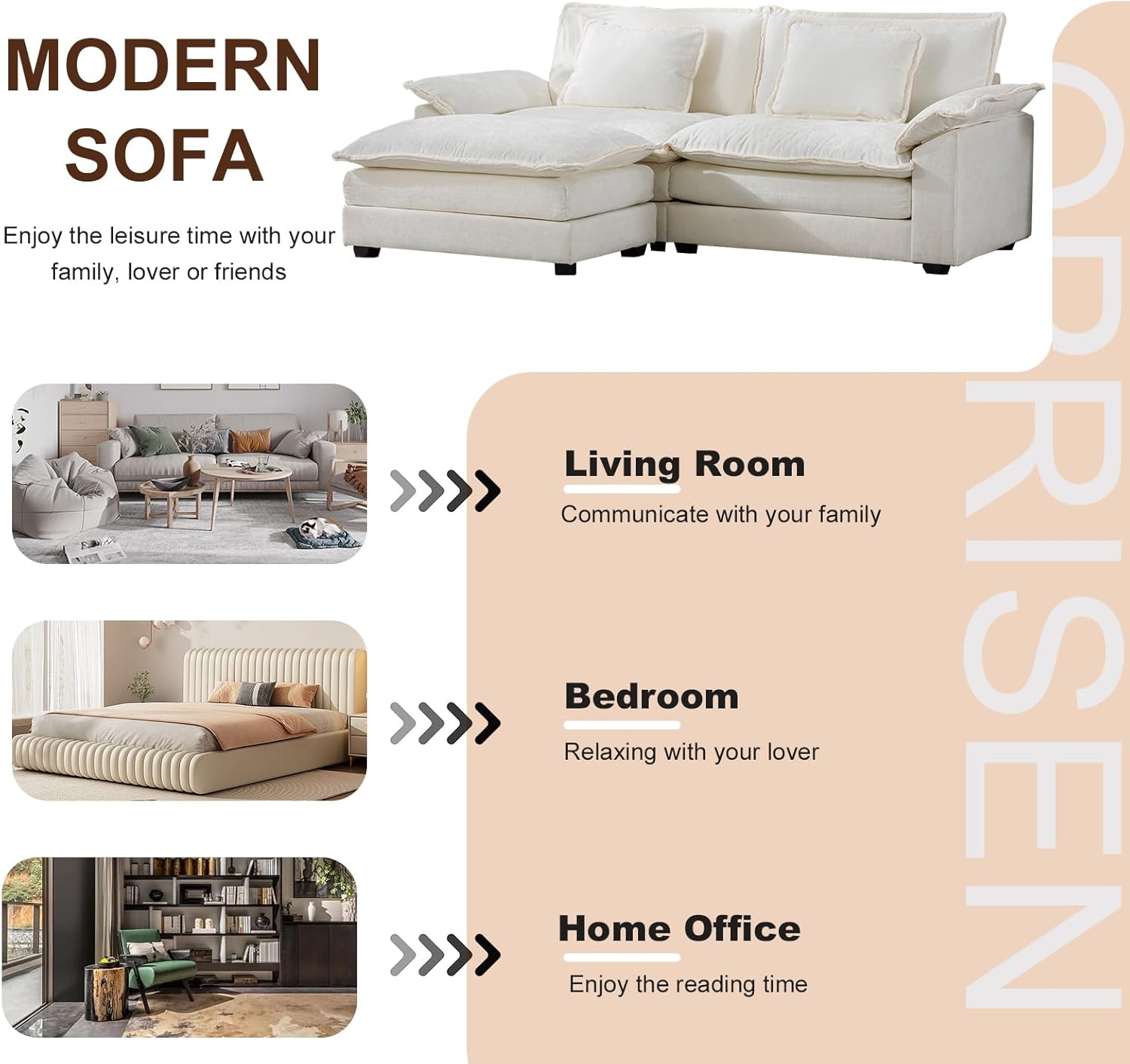Cómodo sofá modular de felpilla de 85.4 pulgadas, cómodo sofá modular en forma de L para sala de estar, dormitorio, apartamento, oficina (beige)