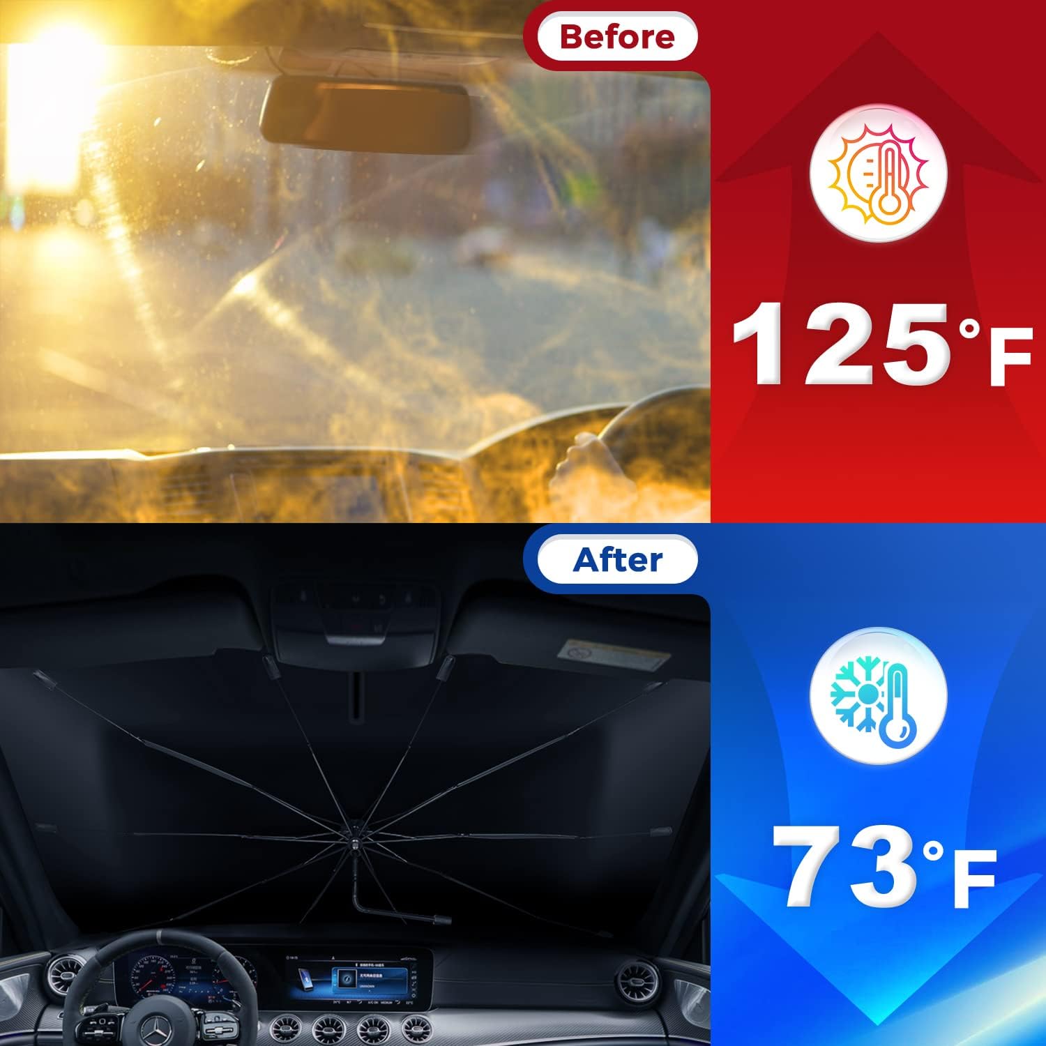 Parasol para parabrisas de automóvil, reflector plegable de rayos UV, protector de visera para automóviles, camiones, SUV, mantiene el vehículo
