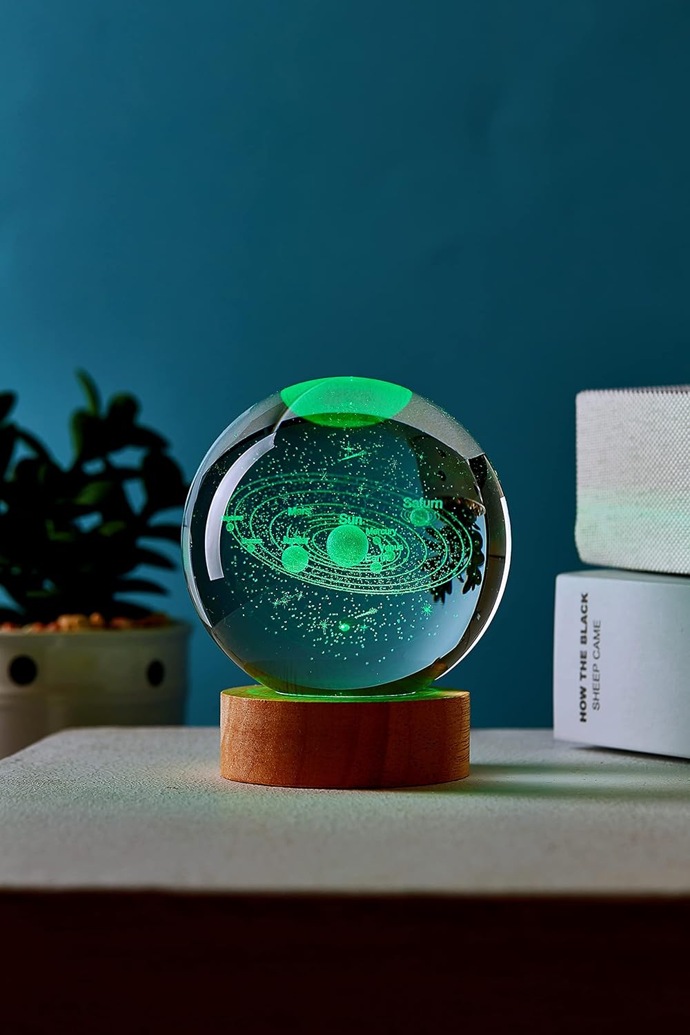 Lámpara de bola de cristal del sistema solar 3D, luz nocturna de bola de cristal K9 de 3.15 pulgadas con base de madera, 16 colores cambiantes con