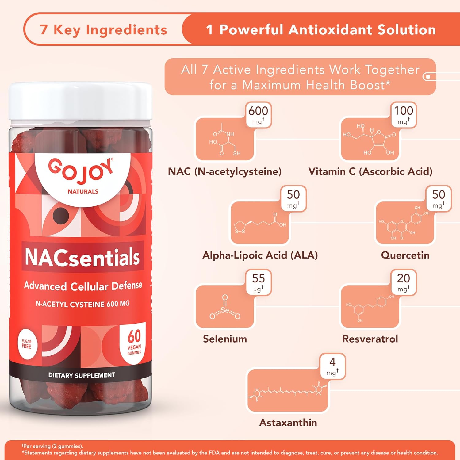 NACsentials – Gomitas de 600 mg de NAC y N-acetil cisteína, mezcla antioxidante esencial para defensa celular y salud de la piel, con vitamina C,