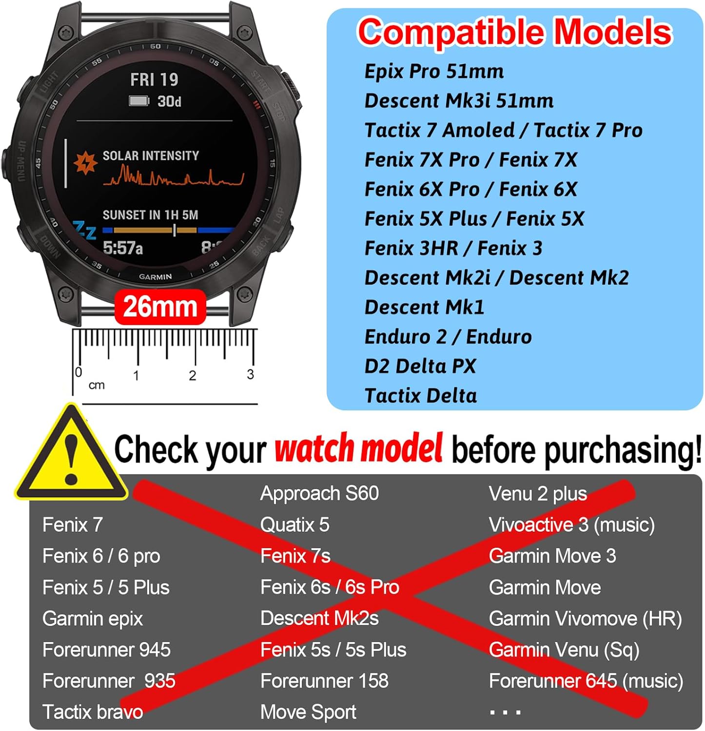 ZPJPPLX Correa de reloj inteligente de 1.024 in para GARMIN Fenix 7X Pro, Fenix 6X Fenix 5X 5X Plus, pulsera de silicona Fenix 6X Pro Descent Mk2i
