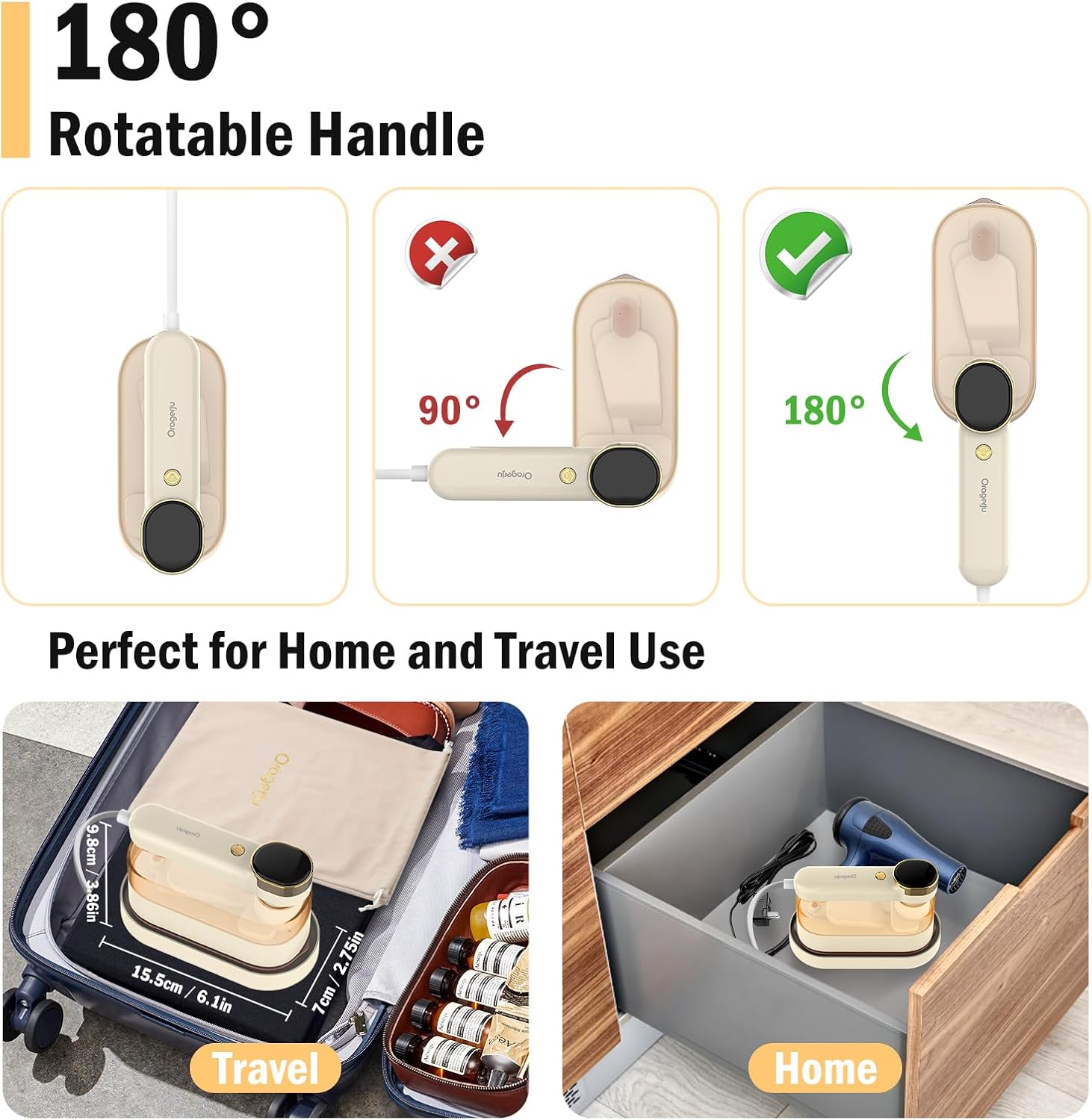 Plancha de vapor de viaje para ropa, vaporizador portátil para ropa, vaporizador horizontal y vertical con 3 niveles de vapor, vaporizador de ropa