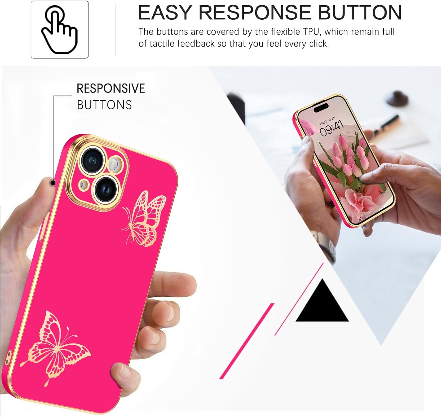 BENTOBEN Funda de teléfono compatible con iPhone 15 de 6.1 pulgadas, ajuste delgado, bonito diseño de mariposa de lujo, TPU suave, a prueba de