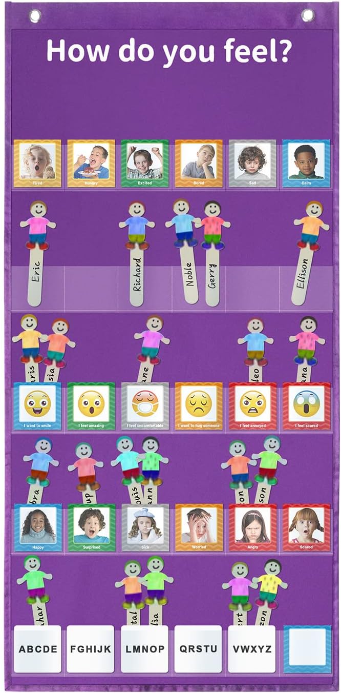 Emotions Feeling – Tabla de bolsillo para expresar tus sentimientos, con 24 tarjetas para profesores de preescolar, decoración de guardería,