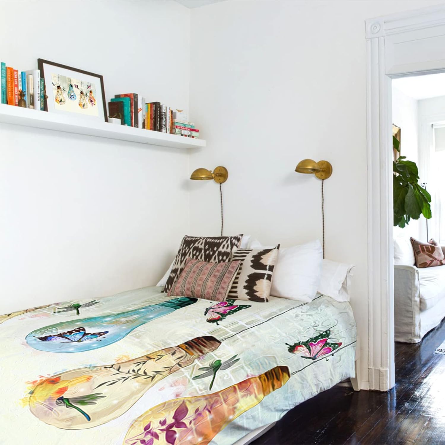 Tapiz para colgar en la pared, diseño de flores, mariposas, hojas estéticas, para dormitorio, sala de estar, dormitorio universitario, habitación de