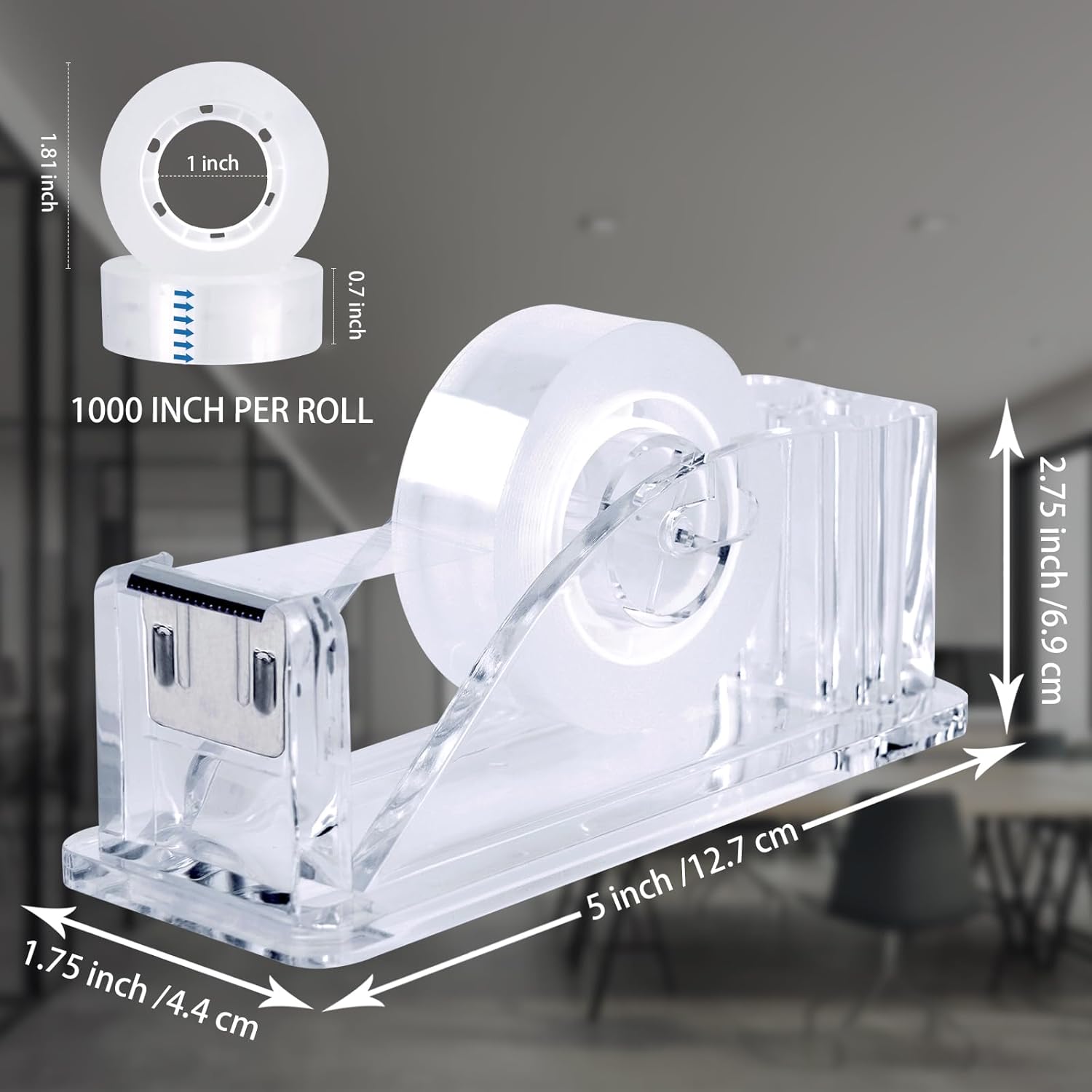 Dispensador de cinta de escritorio  Dispensadores de cinta Arcylic 6 rollos de cinta transparente con dispensador de 34 pulgadas x 1000 pulgadas
