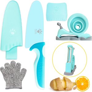 Kibbidea Juego de cuchillos para niños, 4 piezas de cocina para niños, de acero inoxidable, cuchillos de chef con pelador, protector de dedos, Kibbidea Juego de cuchillos para niños, 4 piezas de cocina para niños, de acero inoxidable, cuchillos de chef con pelador, protector de dedos,