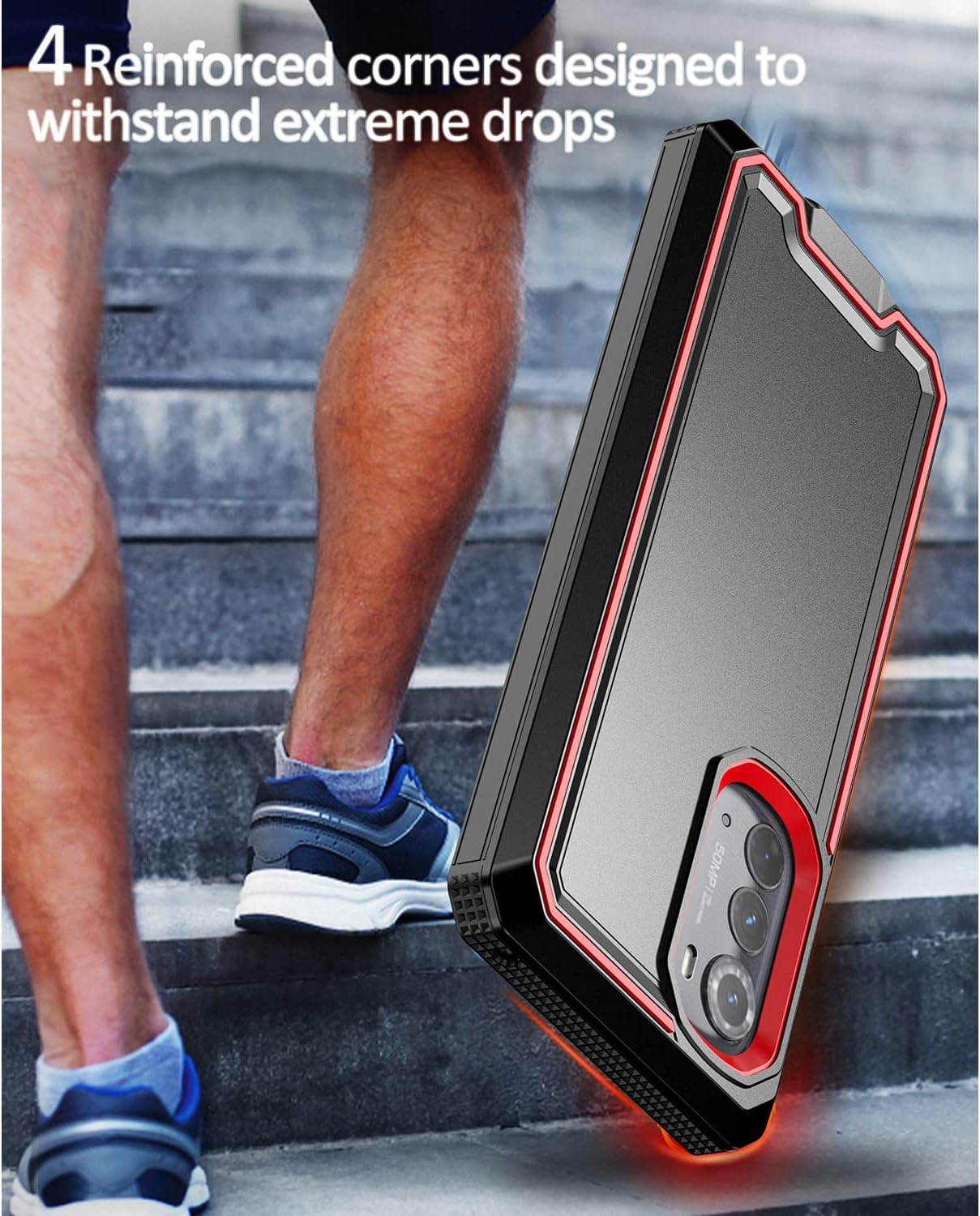 TJS Funda compatible con Motorola Moto Edge 2022, con protector de pantalla de vidrio templado doble capa a prueba de golpes, resistente, híbrida