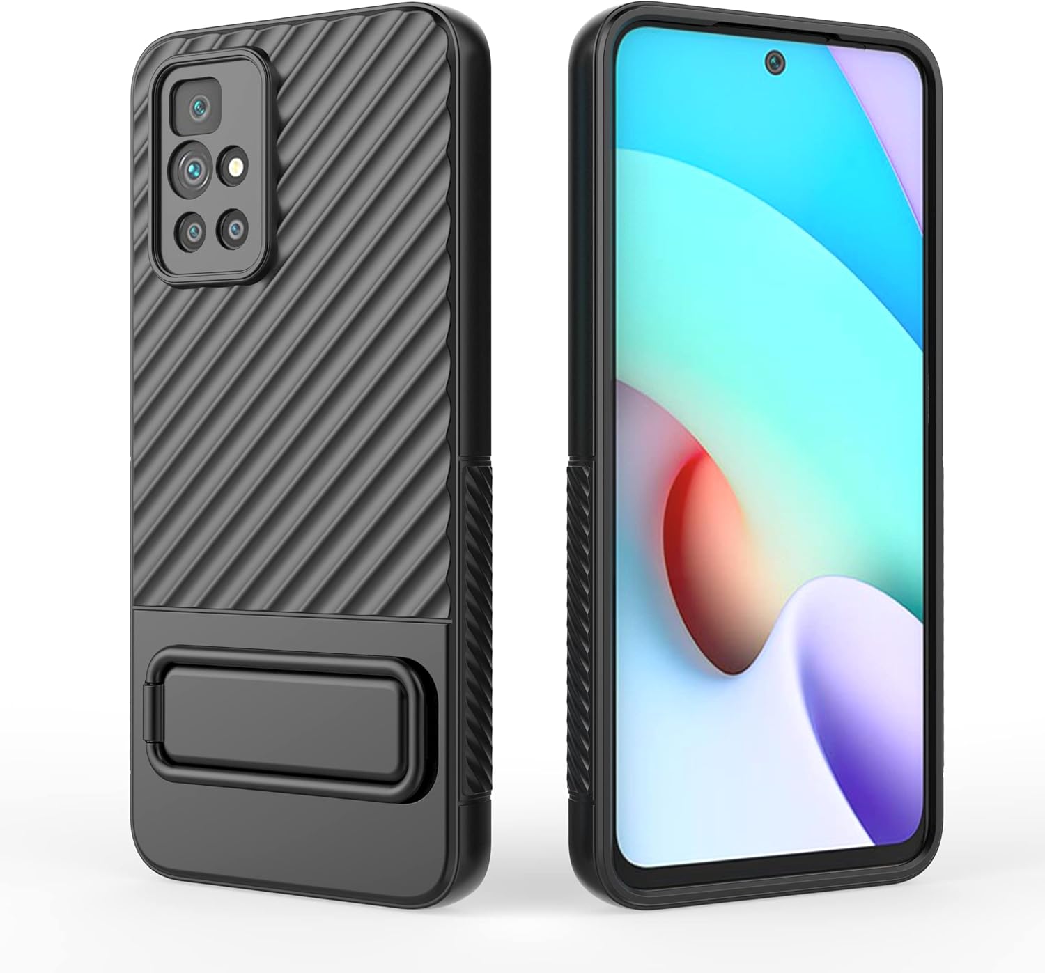 Funda para Xiaomi Redmi 10 2022, funda para Redmi 10 2021 con funda de soporte, color negro