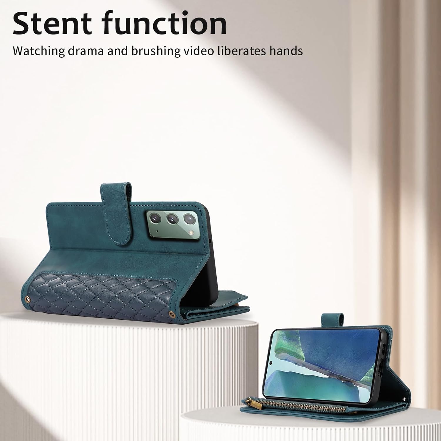 Asuwish Funda de teléfono para Samsung Galaxy Note 20 5G con protector de pantalla de vidrio templado y correa para la muñeca, cremallera abatible,