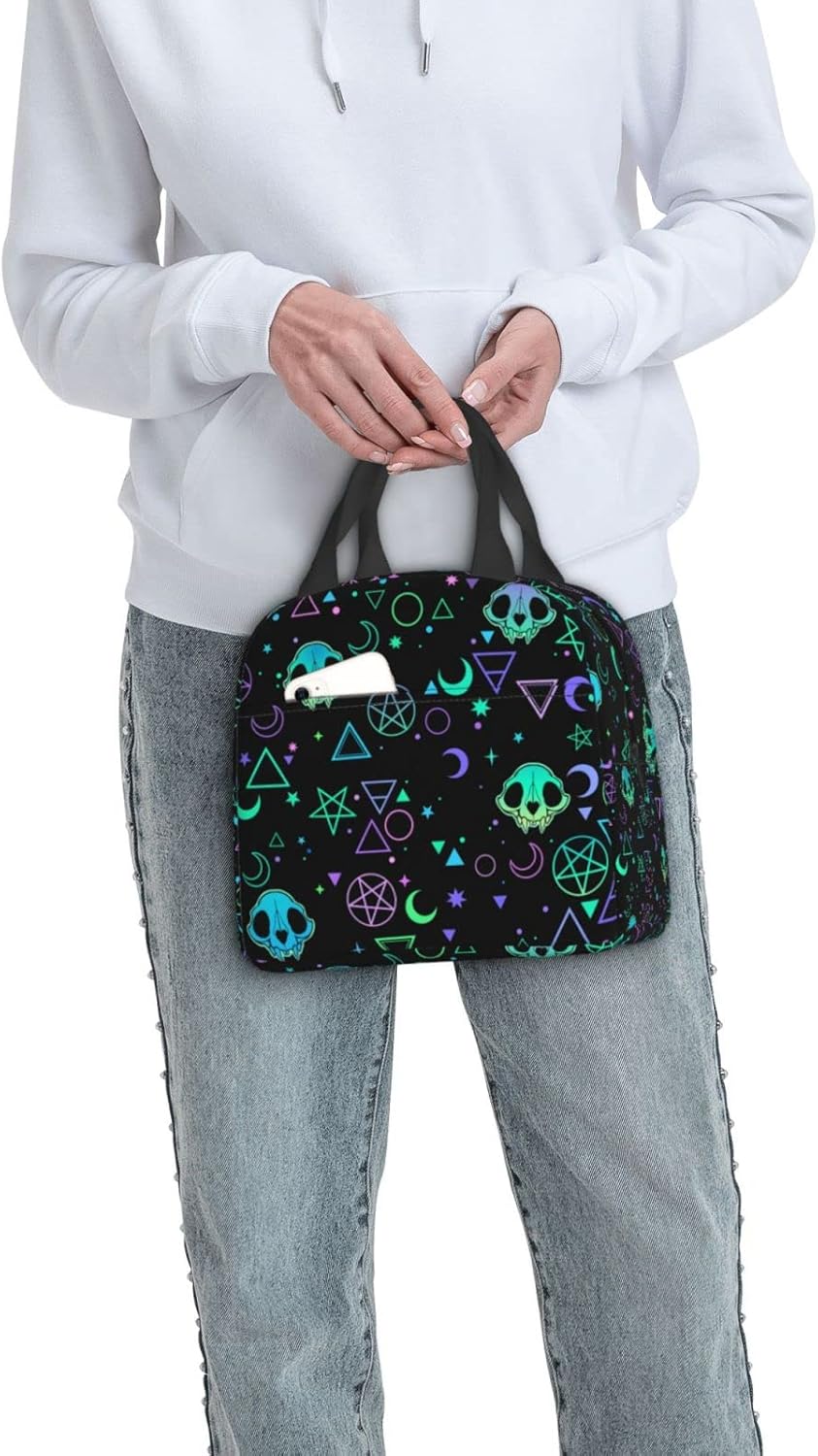 Bolsa de almuerzo con diseño de calaveras mágicas de brujería, reutilizable, aislada, para niñas, niños, mujeres, hombres, escuela, trabajo, viajes,