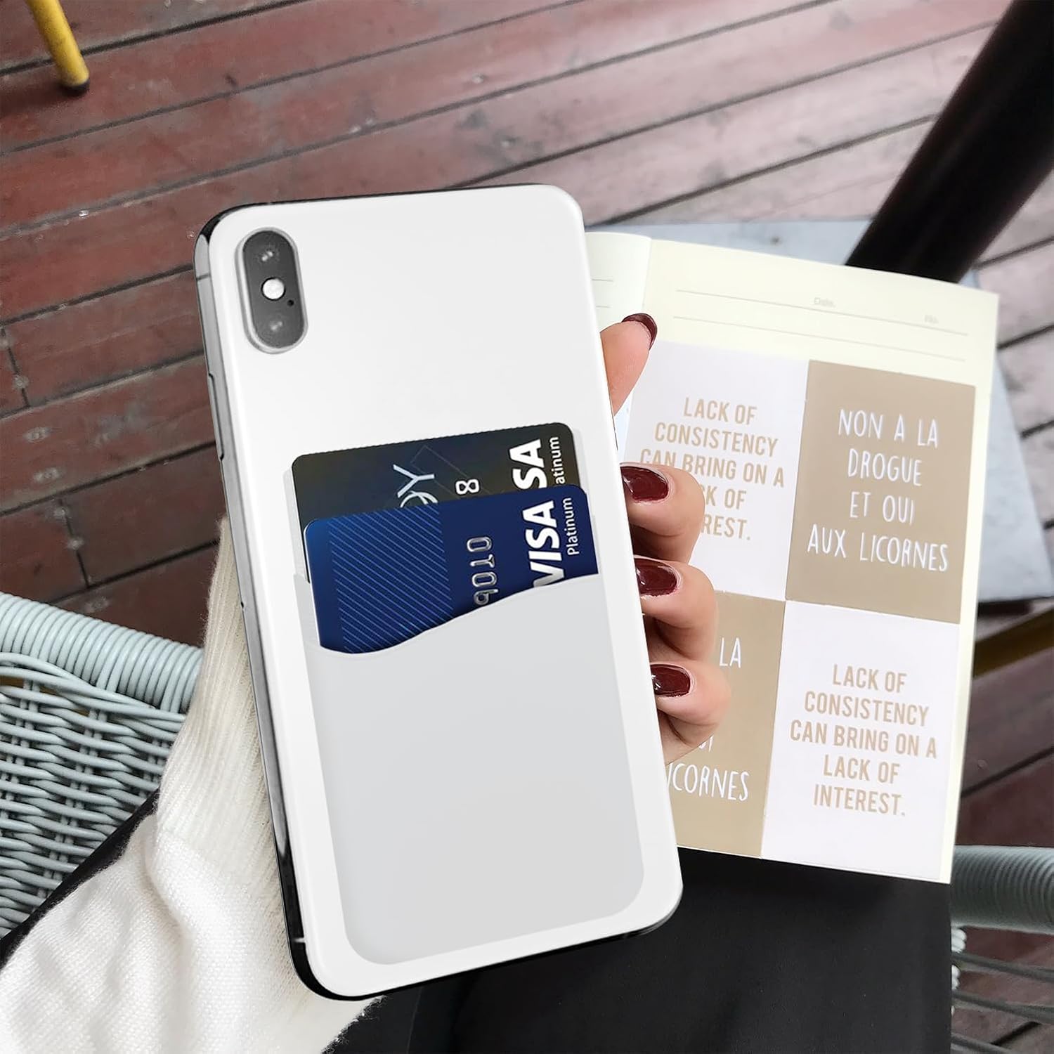 Práctica y versátil cartera para teléfono celular, se adhiere en la parte posterior del teléfono, bolsillo de silicona de alta calidad con adhesivo
