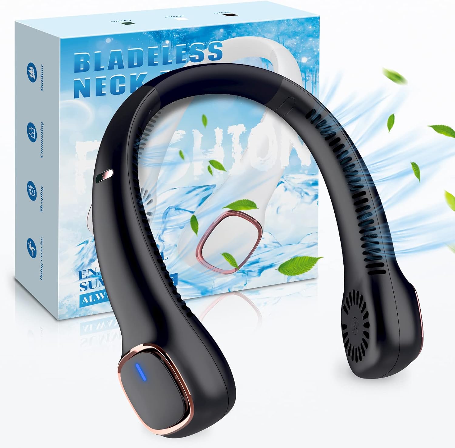 Ventilador de cuello portátil, ventiladores de cuello de 4000 mAh portátiles recargables, ventilador de refrigeración con pilas, ventilador personal