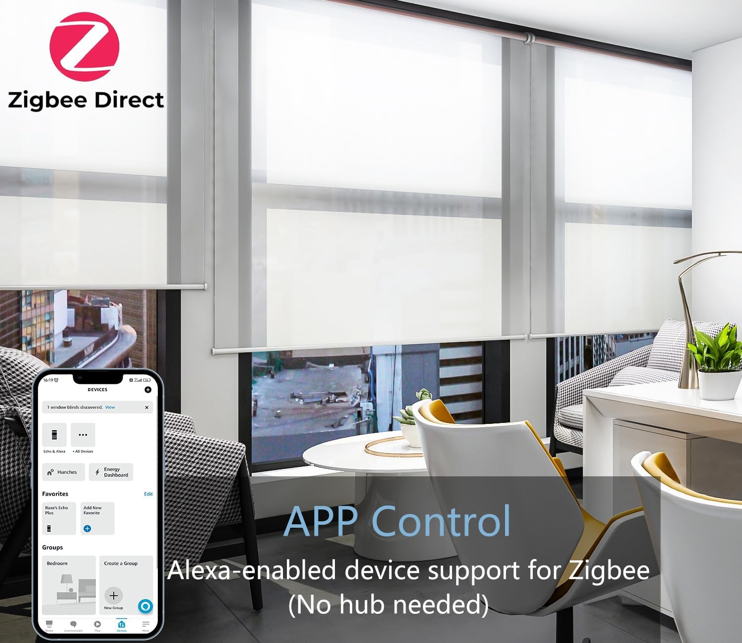Zigbee – Motor de persianas enrollables recargables para tubo de 1.496 pulgadas1.772 pulgadas, persianas motorizadas compatibles con Alexa