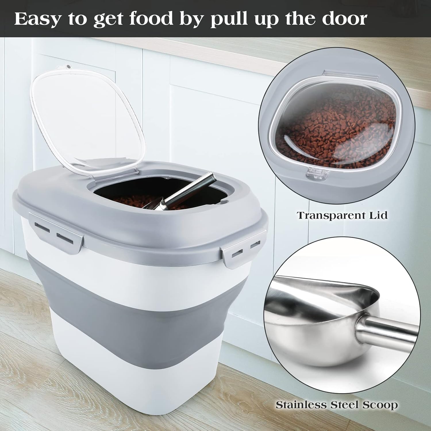Contenedor de almacenamiento de alimentos para perros, hermético plegable de 13 a 30 libras, contenedor de comida para mascotas con tapa abatible,