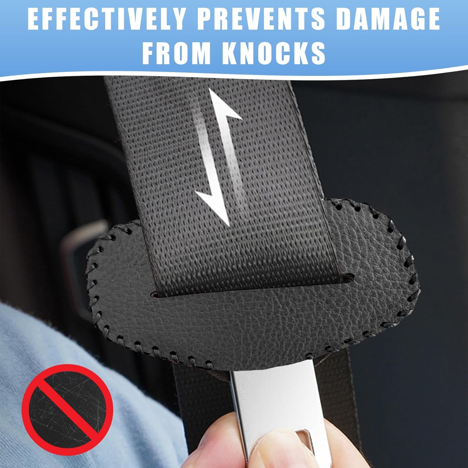 Augeny 2 fundas de hebilla para cinturón de seguridad, de cuero antiarañazos, funda de clip silenciador para cinturón de seguridad, protector de