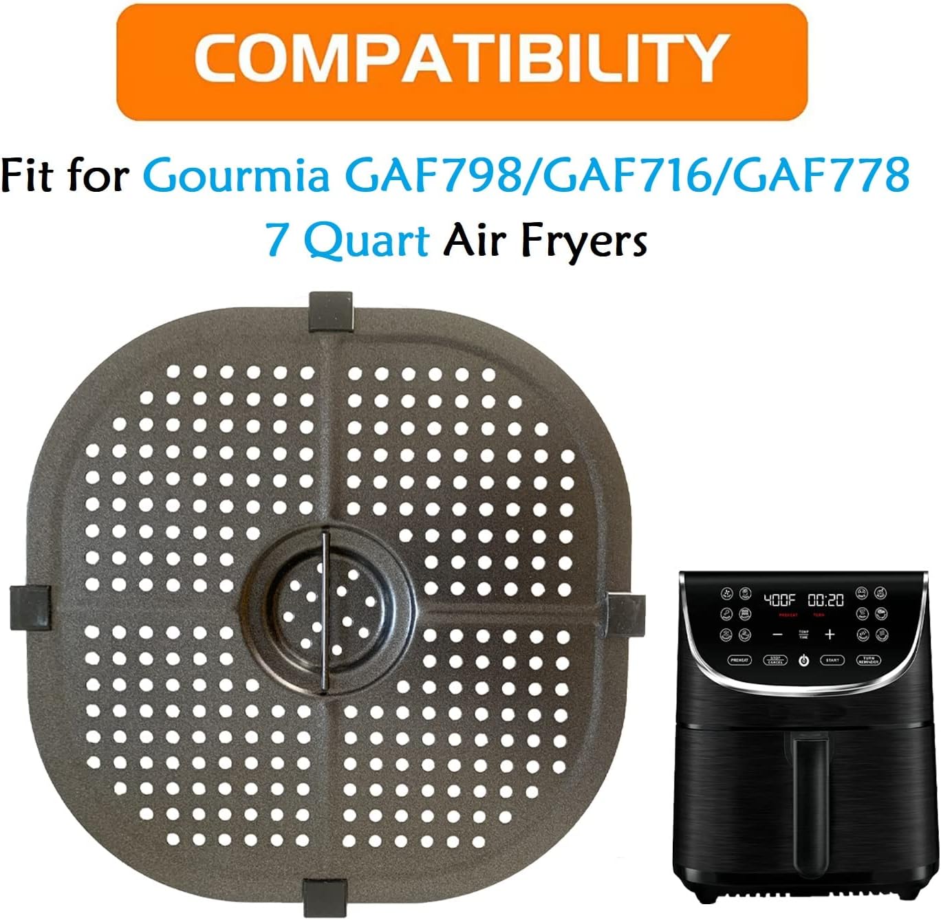 Gtiyzfae Placa para freidora de aire para freidora de aire Gourmia 7QT GAF798GAF716GAF778 8QT GAF838GAF856GAF826, bandeja antiadherente mejorada