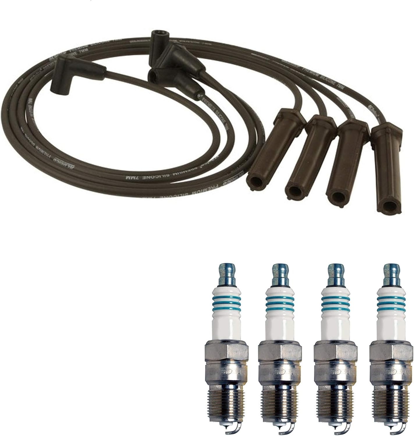 Juego de cables de 0.276 in y 4 bujías de energía iridio 0.044 Kit para Buick Chevy GMC L4