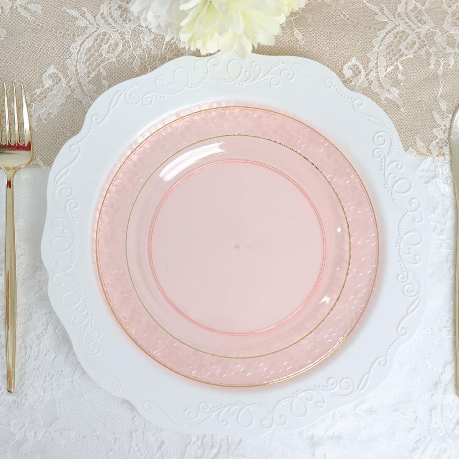 Efavormart – Platos de postre o aperitivo de plástico de 7.5 pulgadas con borde dorado y diseño martillado de 7.5 pulgadas