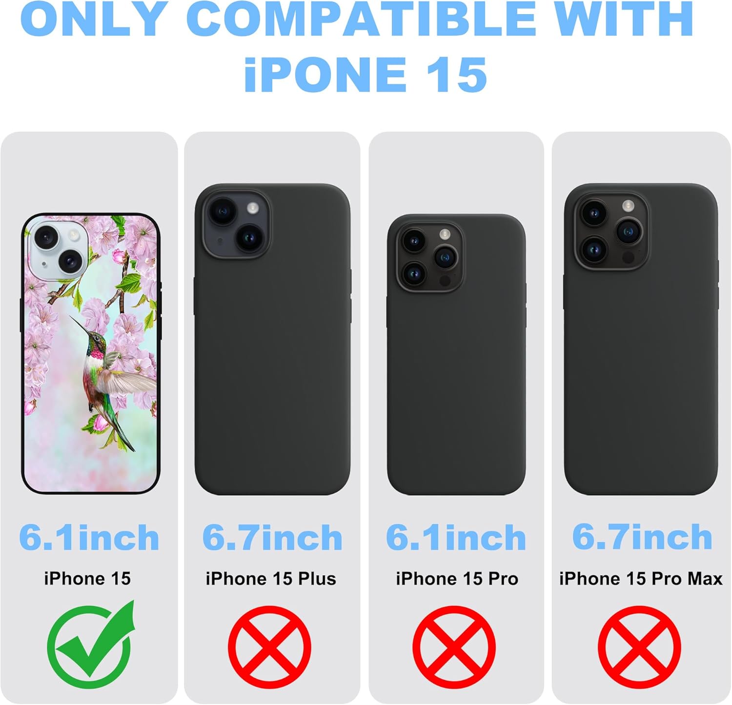 MSEAANBK Funda de colibrí para iPhone 15 de 6.1 pulgadas, diseño de flores de cerezo para iPhone 15, para mujeres, niñas y hombres, TPU suave, a