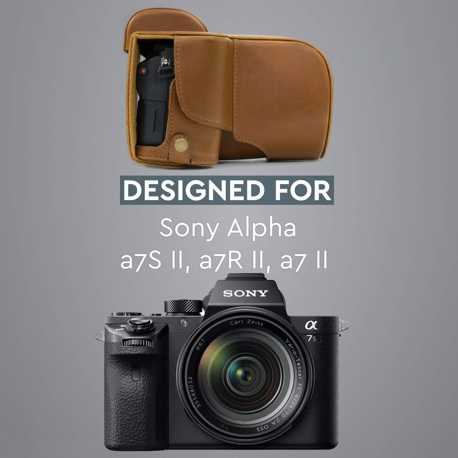 MegaGear Sony Alpha A7S II, A7R II, A7 II (1.102-2.756 in) Ever Ready – Funda de piel para cámara y correa con acceso a la batería, color marrón