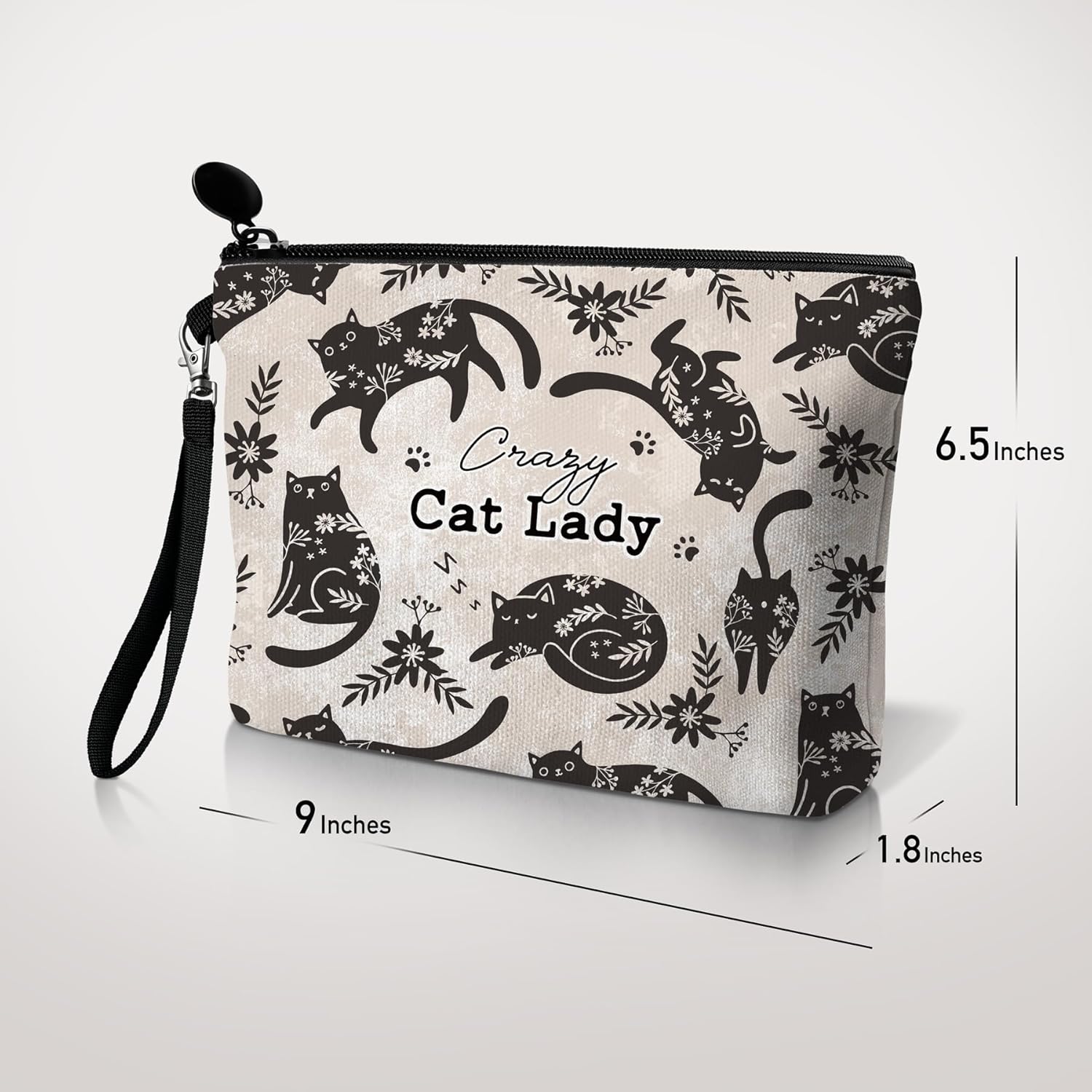 Bolsa de maquillaje de viaje, Negro -, Crazy Cat Lady
