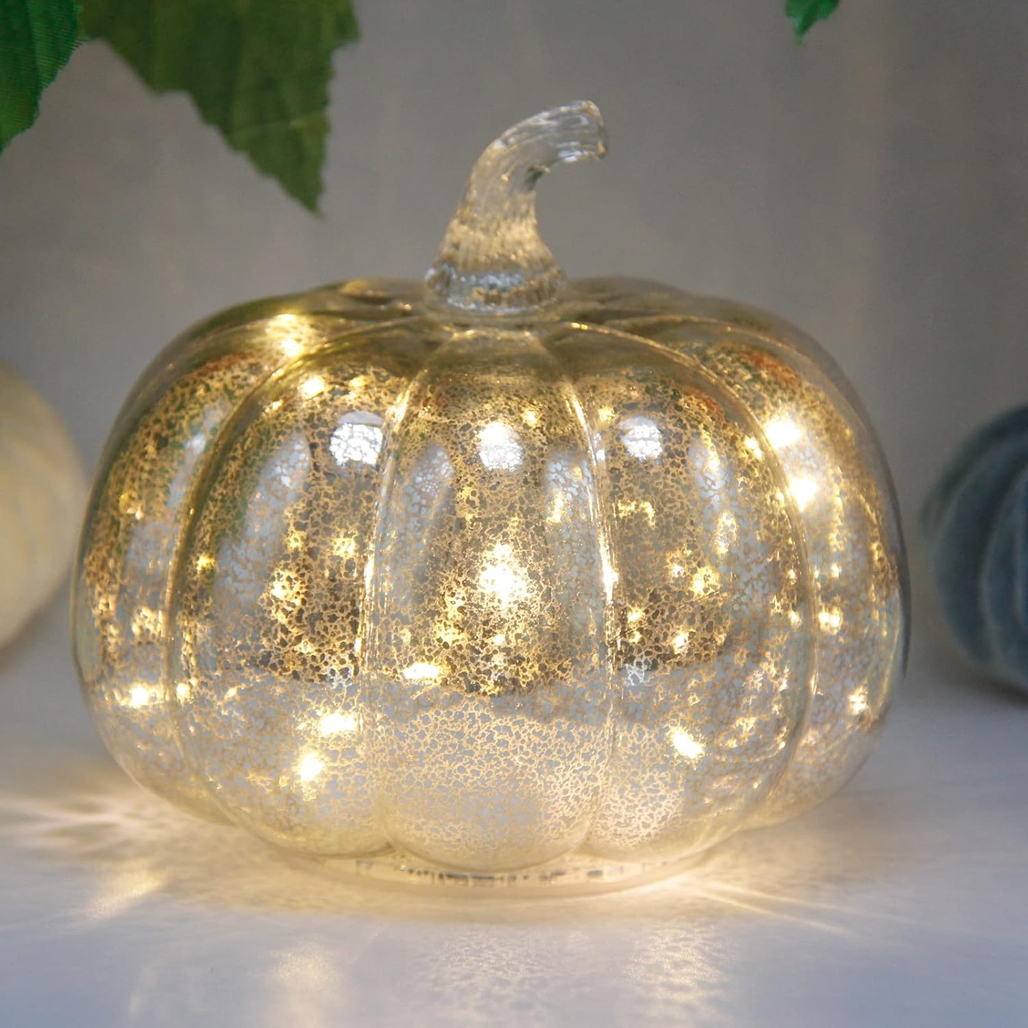 CFDECOR Luz de calabaza de cristal de mercurio con temporizador, con 10 luces de hadas en el interior, funciona con pilas, ideal para decoración de