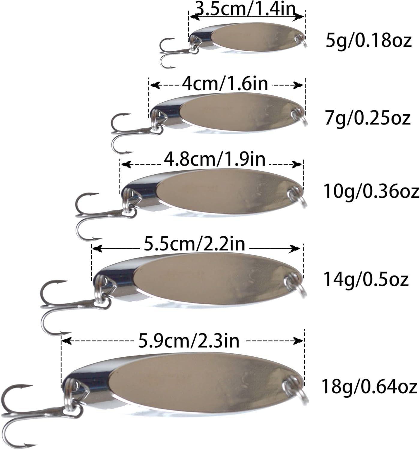 Juego de 5 cucharas de señuelo de pesca, anzuelos de pesca para lubina, trucha, kit de señuelos de aleación de zinc, cucharas de lentejuelas, cebos